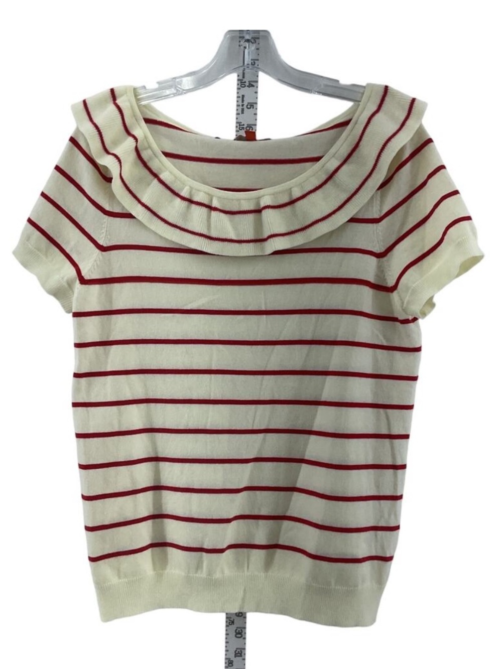 ModCloth Cream & Red Striped Short Sleeve Sweater